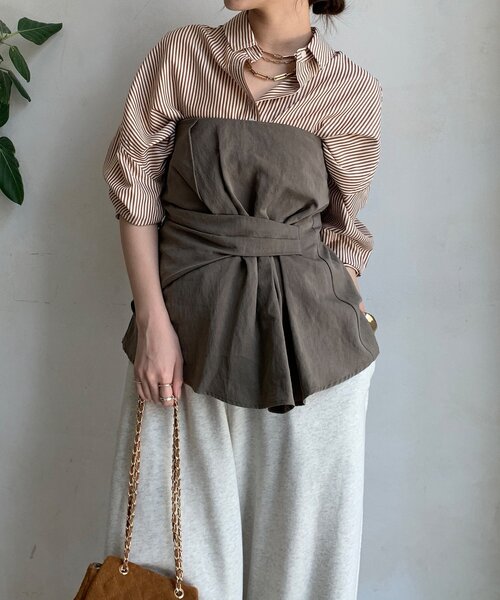 DouDou（ドゥドゥ）の「アシメタックビスチェ（シャツ/ブラウス・レディース・チャコールグレー/カーキ/ブラック/ベージュ・FREE）」の15枚目の写真