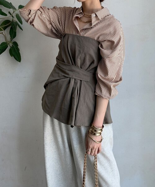 DouDou（ドゥドゥ）の「アシメタックビスチェ（シャツ/ブラウス・レディース・チャコールグレー/カーキ/ブラック/ベージュ・FREE）」の17枚目の写真