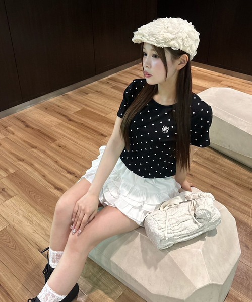 one after another NICE CLAUP(ワンアフターアナザーナイスクラップ)の「ワンポイント刺繍ドットTシャツ(Tシャツ/カットソー・レディース・杢グレー/アイボリー/ブラック・FREE)」の22枚目の写真