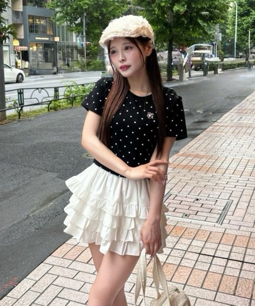 one after another NICE CLAUP(ワンアフターアナザーナイスクラップ)の「ワンポイント刺繍ドットTシャツ(Tシャツ/カットソー・レディース・杢グレー/アイボリー/ブラック・FREE)」の20枚目の写真