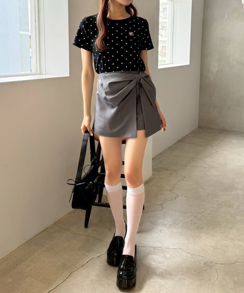 one after another NICE CLAUP(ワンアフターアナザーナイスクラップ)の「ワンポイント刺繍ドットTシャツ(Tシャツ/カットソー・レディース・杢グレー/アイボリー/ブラック・FREE)」の7枚目の写真