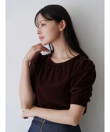 TONAL | フロッキーチュールギャザースリーブトップス(Tシャツ/カットソー)