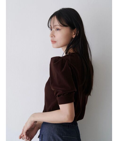 TONAL（トーナル）の「フロッキーチュールギャザースリーブトップス（Tシャツ/カットソー・レディース・ミント/グレー/ブラウン・MEDIUM）」の8枚目の写真