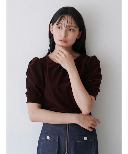 TONAL（トーナル）の「フロッキーチュールギャザースリーブトップス（Tシャツ/カットソー・レディース・ミント/グレー/ブラウン・MEDIUM）」の9枚目の写真