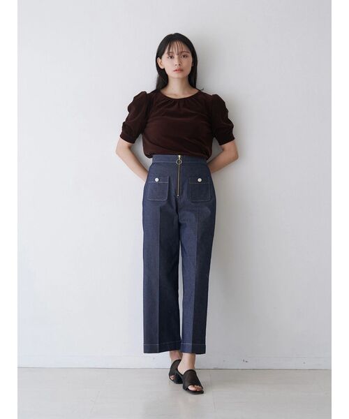 TONAL（トーナル）の「フロッキーチュールギャザースリーブトップス（Tシャツ/カットソー・レディース・ミント/グレー/ブラウン・MEDIUM）」の12枚目の写真