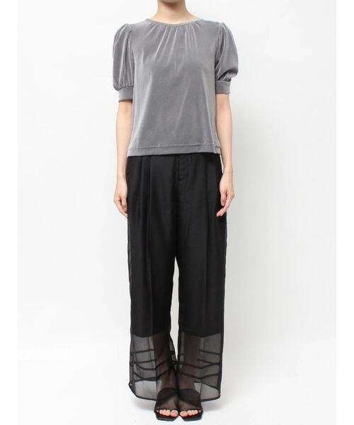 TONAL（トーナル）の「フロッキーチュールギャザースリーブトップス（Tシャツ/カットソー・レディース・ミント/グレー/ブラウン・MEDIUM）」の20枚目の写真