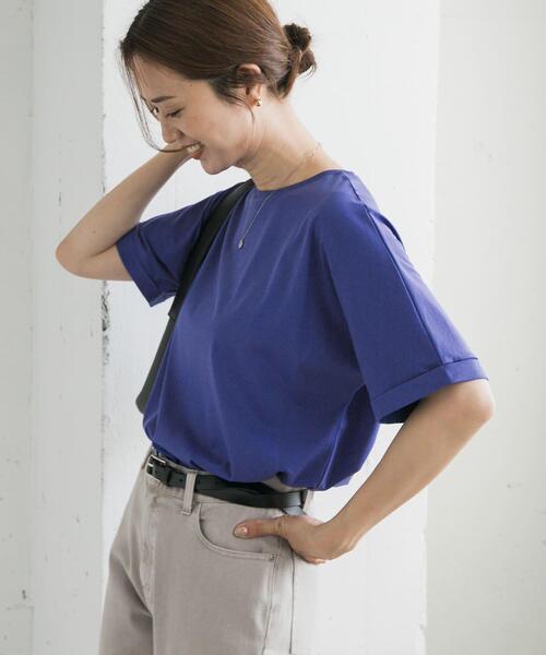 URBAN RESEARCH DOORS（アーバンリサーチドアーズ）の「『UVカット/接触冷感 /マシンウォッシャブル』シルキーコットンロールスリーブプルオーバー（Tシャツ/カットソー・レディース・ブラック/オフホワイト/ブラック系その他/ロイヤルブルー・MEDIUM）」の11枚目の写真