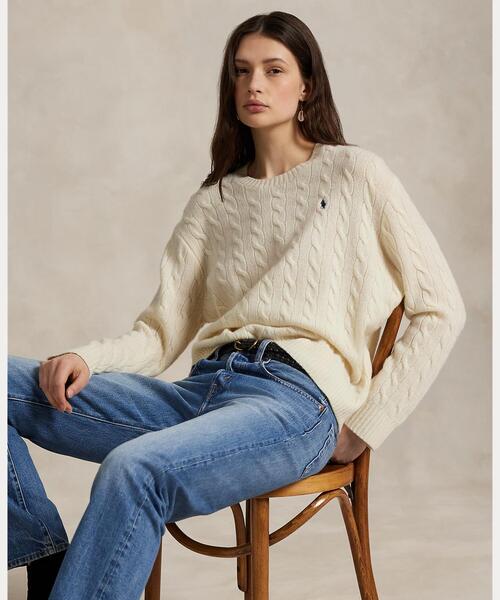 Polo by Ralph Lauren ケーブルニットセーター ベージュ ケーブルニット コットン クルーネック セーター（ニット