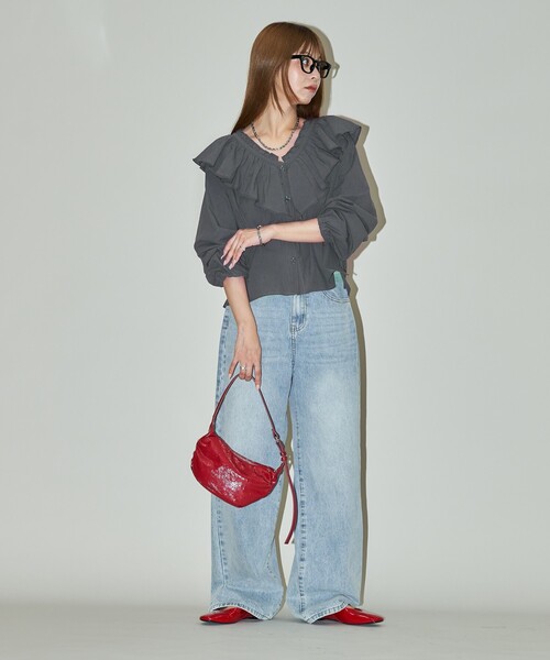 PUBLUX(パブリュクス)の「PUBLUX/パブリュクス フリル ボイル ブラウス 限定展開(シャツ/ブラウス・レディース・オフホワイト/チャコールグレー・フリ-)」の8枚目の写真