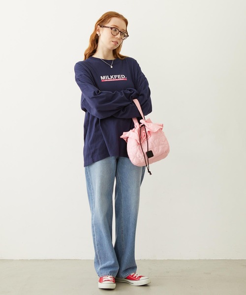 MILKFED.(ミルクフェド)の「HEART QUILTED DRAWSTRING BAG(ショルダーバッグ・レディース・ネイビー/オフホワイト/ピンク・ONE SIZE)」の22枚目の写真