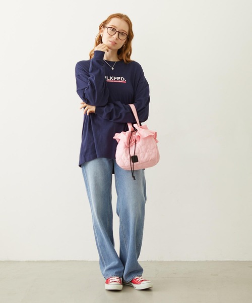 MILKFED.(ミルクフェド)の「HEART QUILTED DRAWSTRING BAG(ショルダーバッグ・レディース・ネイビー/オフホワイト/ピンク・ONE SIZE)」の21枚目の写真