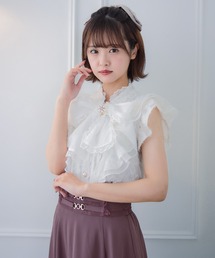 肩フリルフェザーブラウス