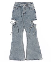 WEGO/カットアウトリボンストレッチデニムフレアパンツ