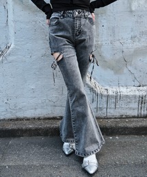 WEGO/カットアウトリボンストレッチデニムフレアパンツ