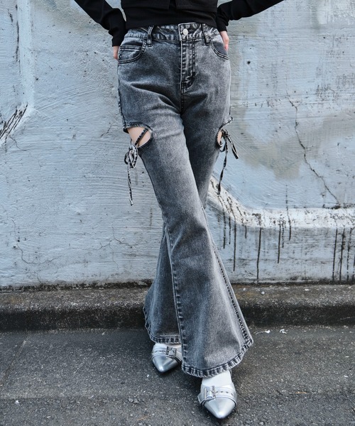 セール】WEGO/【25年秋冬新作】カットアウトリボンストレッチデニム