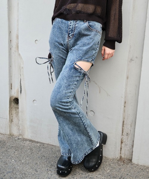 セール】WEGO/【25年秋冬新作】カットアウトリボンストレッチデニム