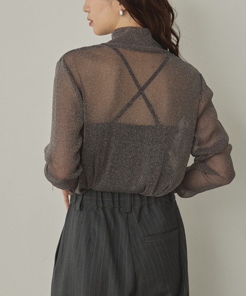 hunch(ハンチ)の「ラメシアー ハイネックトップス(Tシャツ/カットソー・レディース・オフホワイト/グレー/チャコール/ダークブラウン/ダークグレー/レモンイエロー/ライトブルー/ピンク・FREE)」の19枚目の写真