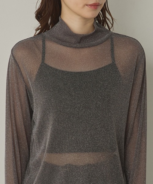 hunch(ハンチ)の「ラメシアー ハイネックトップス(Tシャツ/カットソー・レディース・オフホワイト/グレー/チャコール/ダークブラウン/ダークグレー/レモンイエロー/ライトブルー/ピンク・FREE)」の18枚目の写真