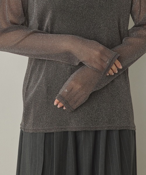 hunch(ハンチ)の「ラメシアー ハイネックトップス(Tシャツ/カットソー・レディース・オフホワイト/グレー/チャコール/ダークブラウン/ダークグレー/レモンイエロー/ライトブルー/ピンク・FREE)」の17枚目の写真