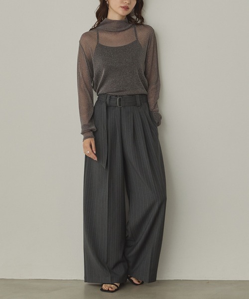 hunch(ハンチ)の「ラメシアー ハイネックトップス(Tシャツ/カットソー・レディース・オフホワイト/グレー/チャコール/ダークブラウン/ダークグレー/レモンイエロー/ライトブルー/ピンク・FREE)」の13枚目の写真