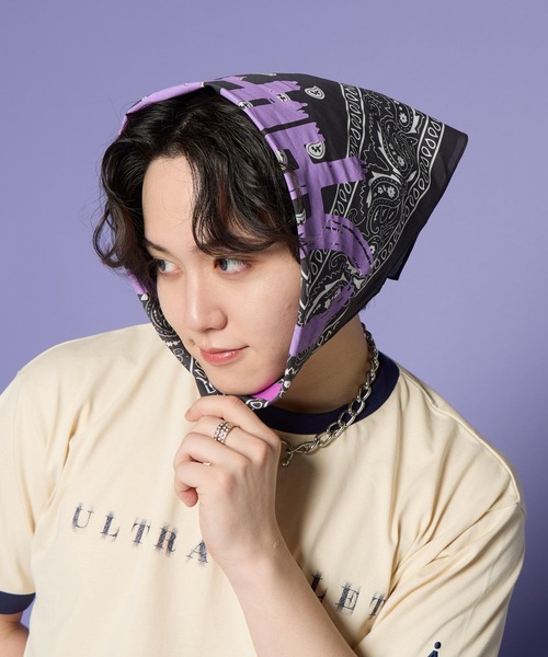 ALAND(エーランド)の「MASHIHO×ALAND/バンダナ(ストール/ショール・レディース・チャコールグレー/レッド/パープル・FREE)」の7枚目の写真