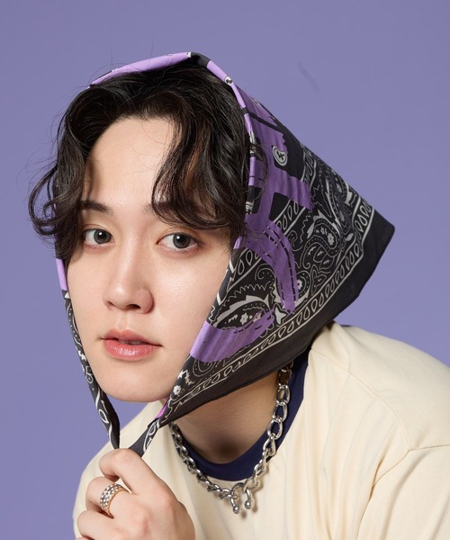 ALAND(エーランド)の「MASHIHO×ALAND/バンダナ(ストール/ショール・レディース・チャコールグレー/レッド/パープル・FREE)」の9枚目の写真