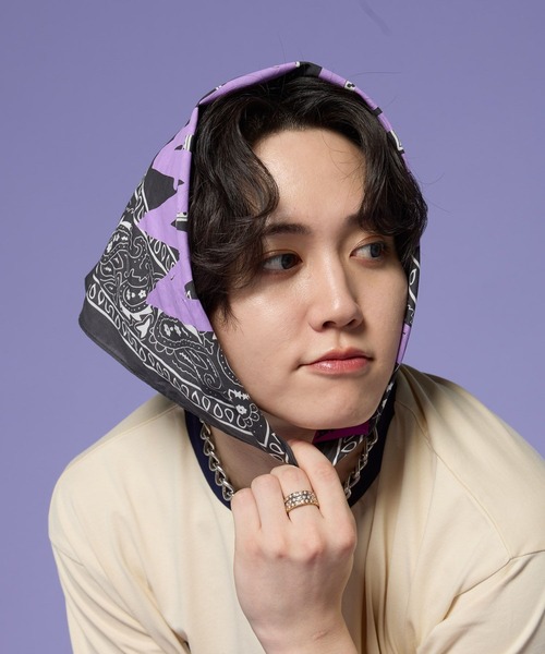 ALAND(エーランド)の「MASHIHO×ALAND/バンダナ(ストール/ショール・レディース・チャコールグレー/レッド/パープル・FREE)」の10枚目の写真