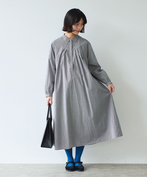 bulle de savon（ビュルデサボン）の「basic cotton タックワンピース（ワンピース・レディース・その他/ブルー/ホワイト・FREE）」の10枚目の写真