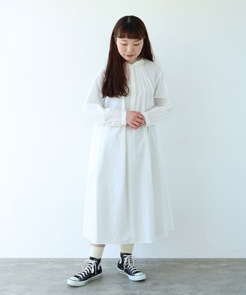 bulle de savon（ビュルデサボン）の「basic cotton タックワンピース（ワンピース・レディース・その他/ブルー/ホワイト・FREE）」の4枚目の写真