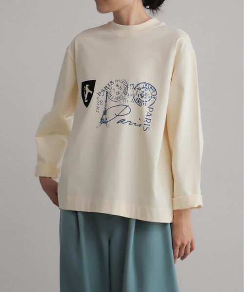 Blanc Bleu Minuit(ブランブルーミニュイ)の「PARIS PT ロンTEE(Tシャツ/カットソー・レディース・キナリ/ネイビー・FREE)」の1枚目の写真