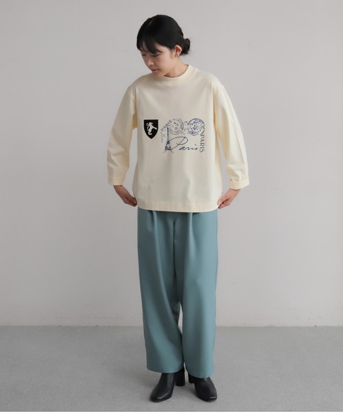 Blanc Bleu Minuit(ブランブルーミニュイ)の「PARIS PT ロンTEE(Tシャツ/カットソー・レディース・キナリ/ネイビー・FREE)」の4枚目の写真