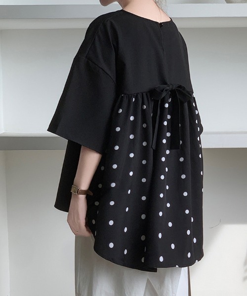 ONEP STAR(ワンピスター)の「バックリボンデザインドット柄ブラウス(シャツ/ブラウス・レディース・ブラック/ホワイト・X-LARGE/MEDIUM/LARGE)」の3枚目の写真