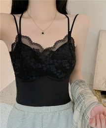 バック クロス レース レイヤード カップ付き キャミソール