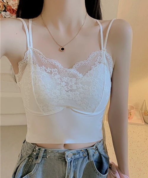 Lace Ladies(レースレディース)の「バック クロス レース レイヤード カップ付き キャミソール(キャミソール・レディース・ブラック/ホワイト・FREE)」の13枚目の写真