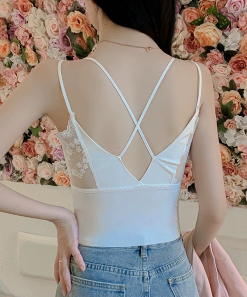 Lace Ladies(レースレディース)の「バック クロス レース レイヤード カップ付き キャミソール(キャミソール・レディース・ブラック/ホワイト・FREE)」の14枚目の写真