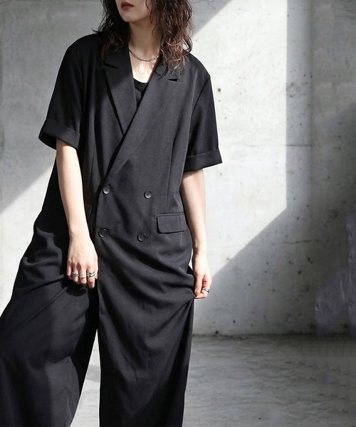 【お値下中|AMERI】 希少人気 ネイビー ダブルボタンオールインワン ダブルボタン オールインワン（つなぎ/オールインワン）｜antiqua