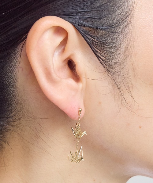 gargle(ガーグル)の「gargle ガーグル:JAPANシリーズ 重なり鶴 ピアス(ピアス(両耳用)・レディース・シルバー/ゴールド・FREE)」の6枚目の写真