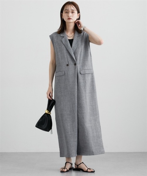 nissen（ニッセン）の「麻調合繊テーラードオールインワン（つなぎ/オールインワン・レディース・杢グレー/チャコールグレー・M/L）」の2枚目の写真