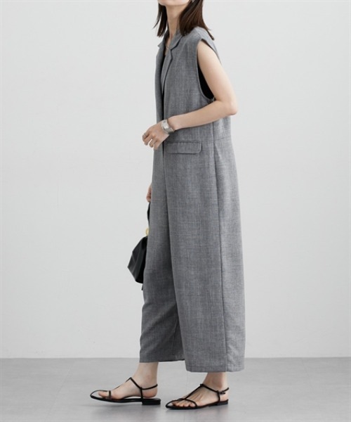 nissen（ニッセン）の「麻調合繊テーラードオールインワン（つなぎ/オールインワン・レディース・杢グレー/チャコールグレー・M/L）」の3枚目の写真