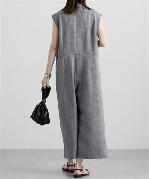 nissen（ニッセン）の「麻調合繊テーラードオールインワン（つなぎ/オールインワン・レディース・杢グレー/チャコールグレー・M/L）」の4枚目の写真