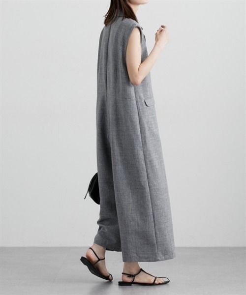 nissen（ニッセン）の「麻調合繊テーラードオールインワン（つなぎ/オールインワン・レディース・杢グレー/チャコールグレー・M/L）」の5枚目の写真