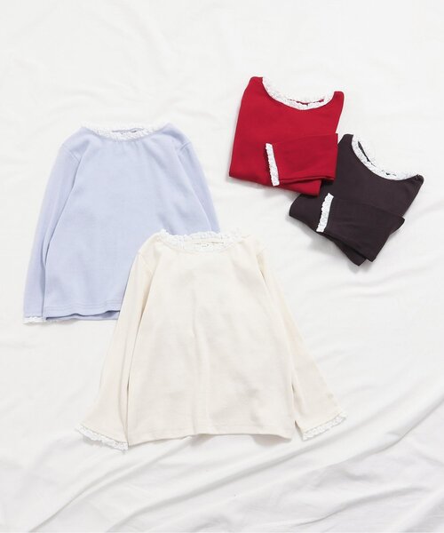 apres les cours（アプレレクール）の「【ジュニア対応】ハート針抜きフリルTシャツ（Tシャツ/カットソー・キッズ・チャコール/レッド/アイボリー/グレー・110/120/130/140/80/90/100）」の8枚目の写真