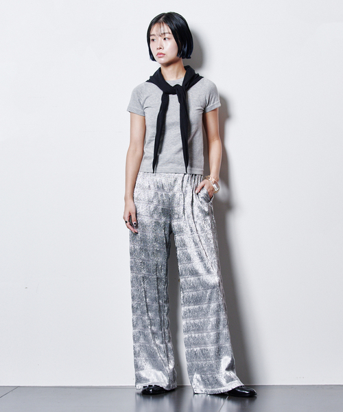 extreme cashmere（エクストリーム　カシミヤ）の「EXTREME CASHMERE X AMERICA：ニット（ニット/セーター・レディース・ライトグレー/ピンク・FREE）」の5枚目の写真