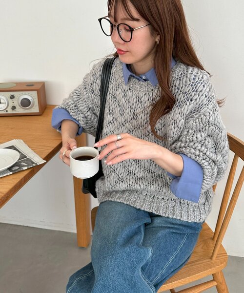 DISCOAT（ディスコート）の「【WEB限定】手編み風プルオーバー（ニット/セーター・レディース・オフホワイト/ベビーピンク/チャコールグレー・FREE）」の20枚目の写真