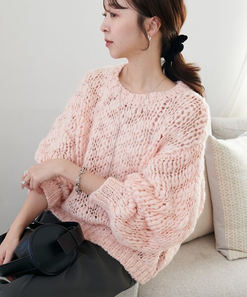 セール】手編み風スラブニットプルオーバー（ニット/セーター