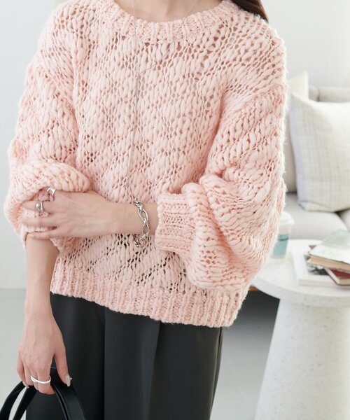 セール】手編み風スラブニットプルオーバー（ニット/セーター