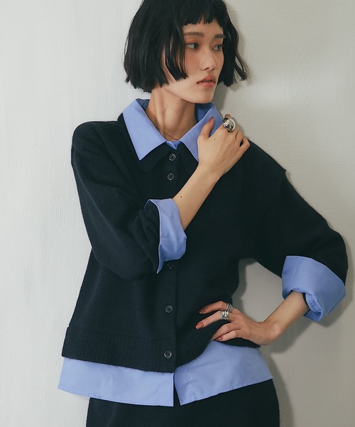 セール】セットアップ可シャツドッキングニットトップス（ニット