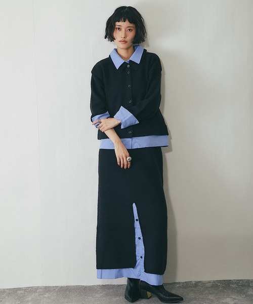 セットアップ可シャツドッキングニットトップス（ニット/セーター