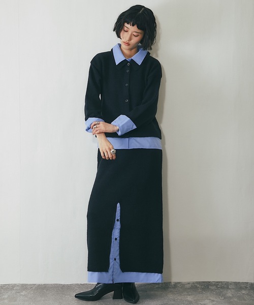 セットアップ可シャツドッキングニットトップス（ニット/セーター