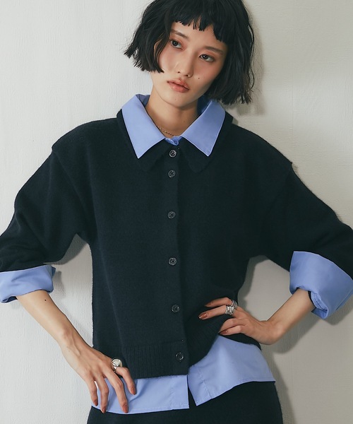 XD　ニットとシャツ ふわかる ストレッチ 軽量 クルーネック 畦編み ニット (B＆T CLUB